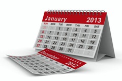 2013 year calendar. January. Isolated 3D image